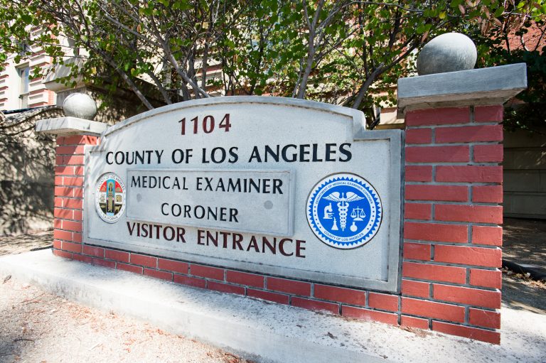 A sign at the Los Angeles County Department of Medical Examiner-Coroner.