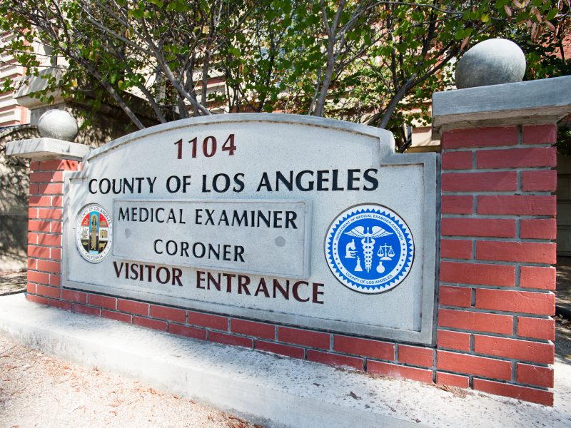 A sign at the Los Angeles County Department of Medical Examiner-Coroner.